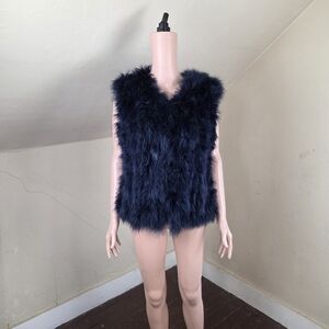 Pello Bello Sweden Navy Blue Feather Vest One Size Luxury Statement Outerwear